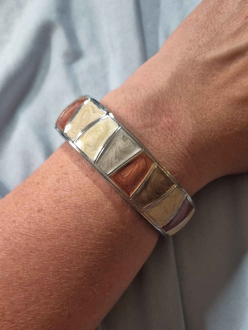 Enamel Silver-tone Clamper Bracelet